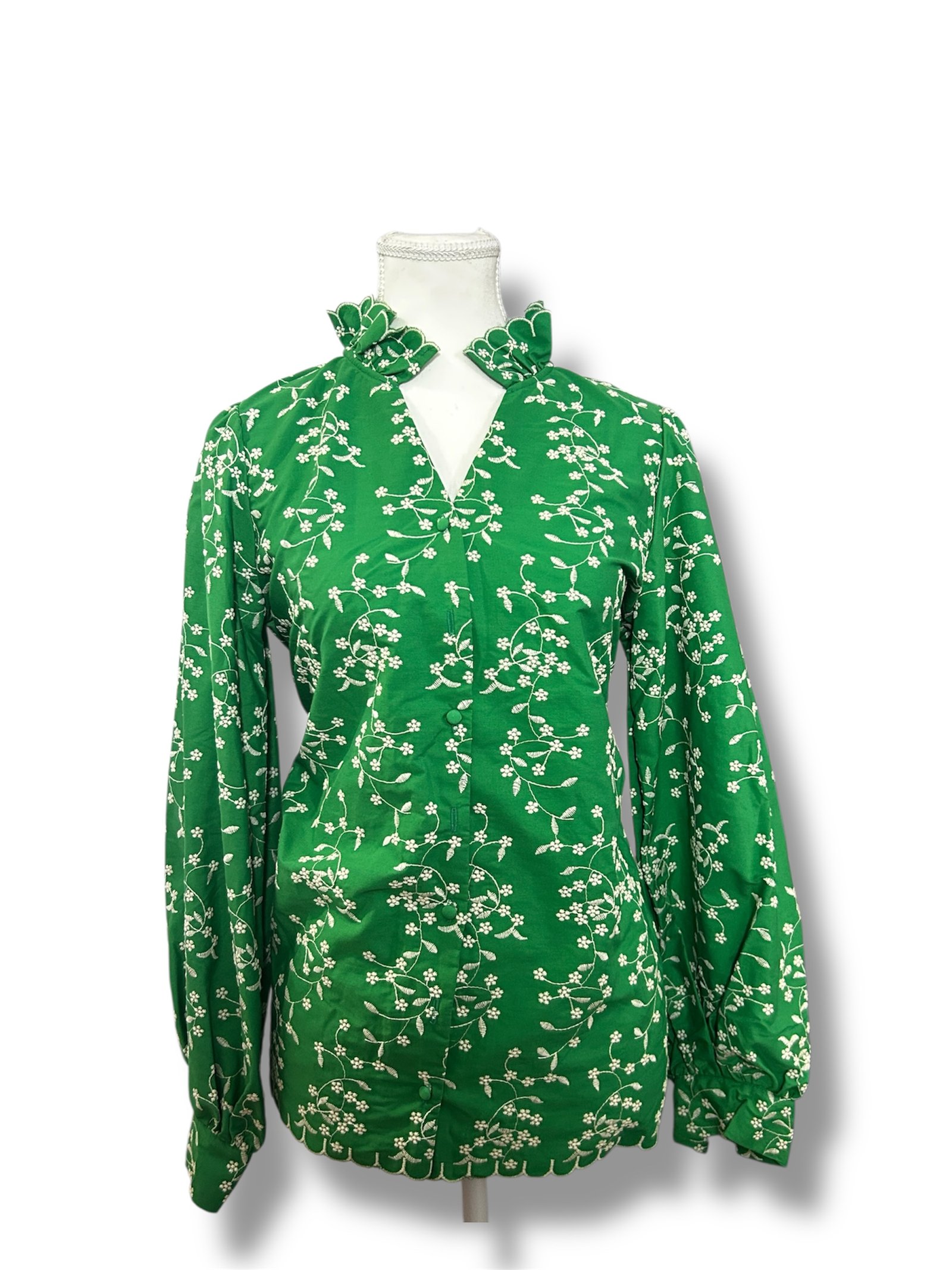 Camisa Verde Bordada Floral Vintage - Imagen 2