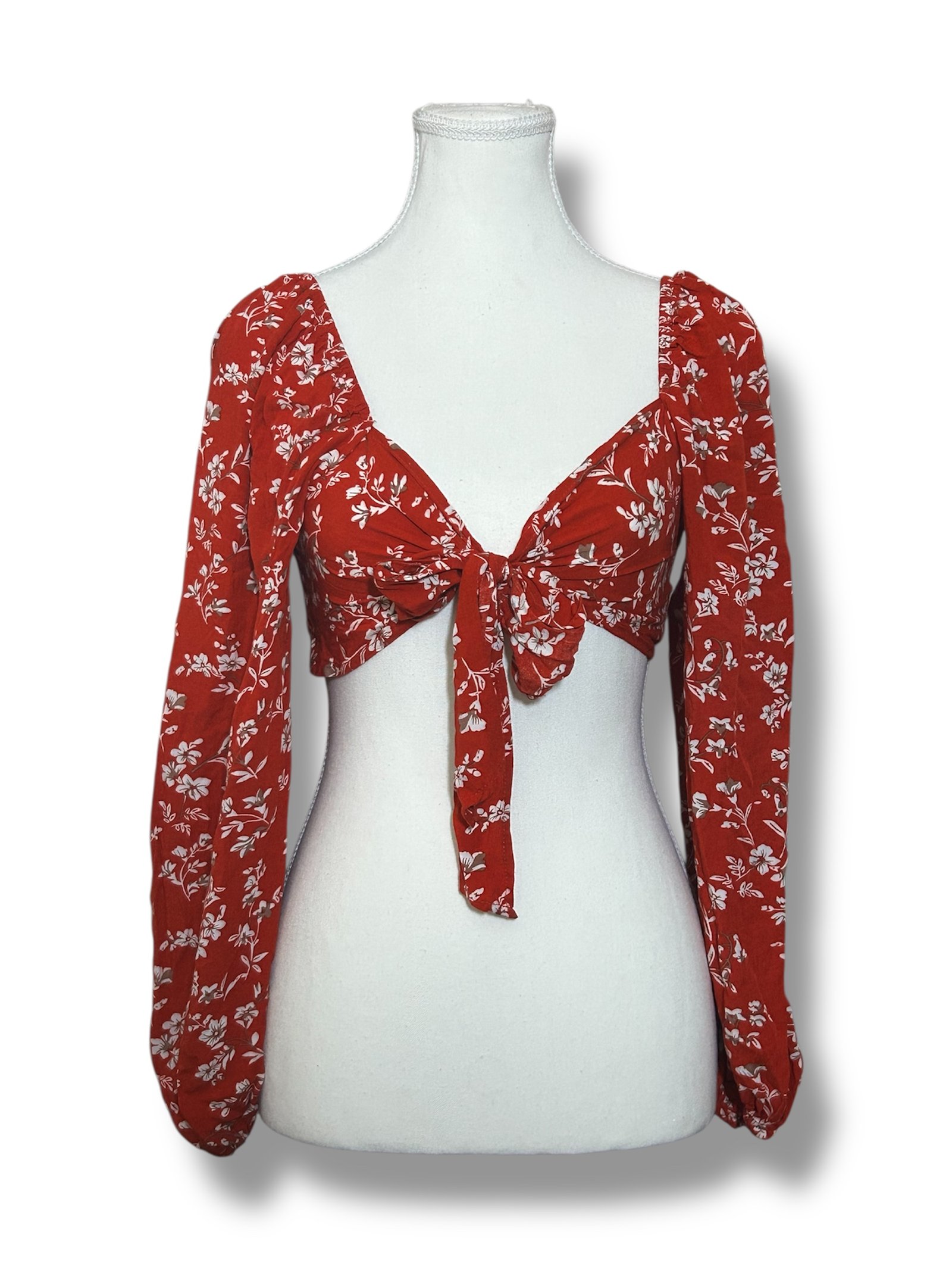 Blusa Crop Floral Roja - Imagen 2