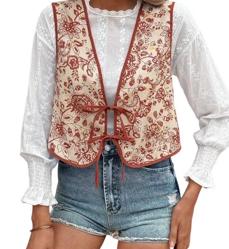 Chaleco Crop Floral Rojo