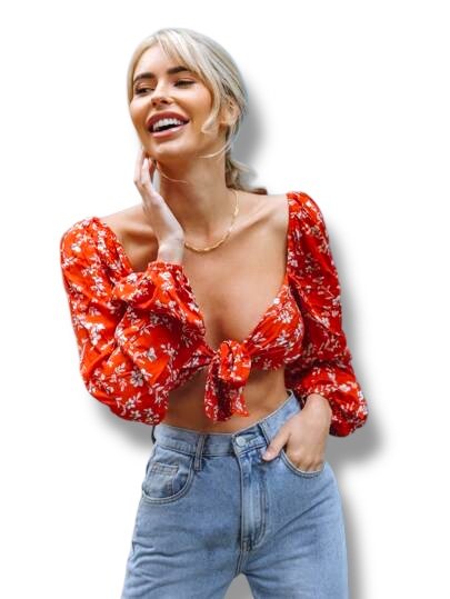 Blusa Crop Floral Roja