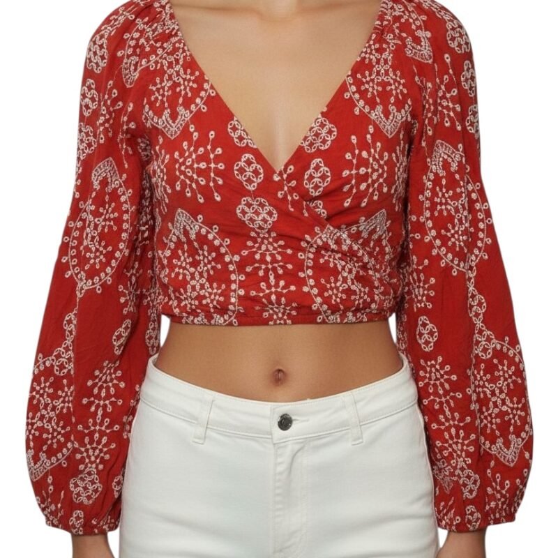 Blusa Roja Bordada Cruzada