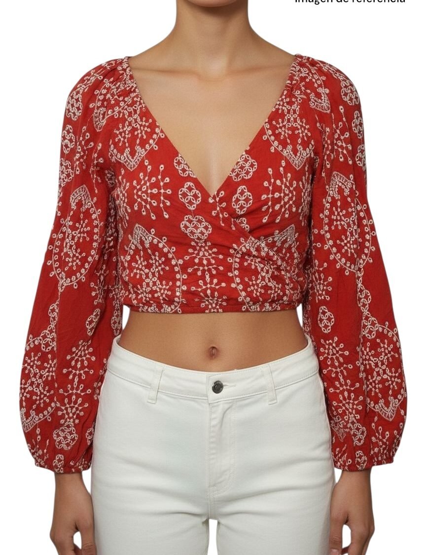 Blusa Roja Bordada Cruzada