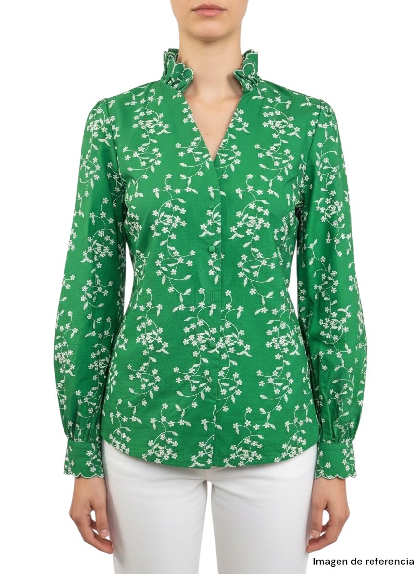 Camisa Verde Bordada Floral Vintage