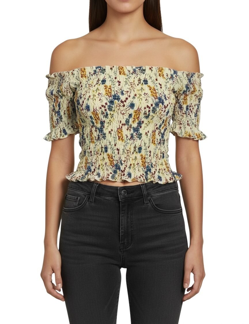 Blusa Floral Fruncida Off Shoulder