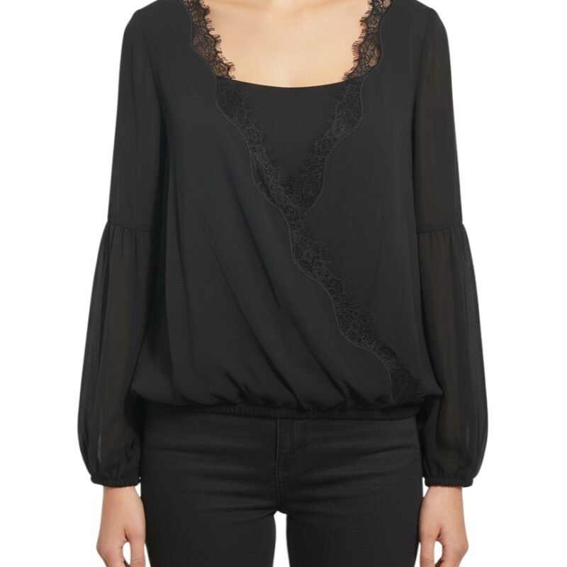 Blusa Elegante Negra con Encaje BCBGMAXAZRIA