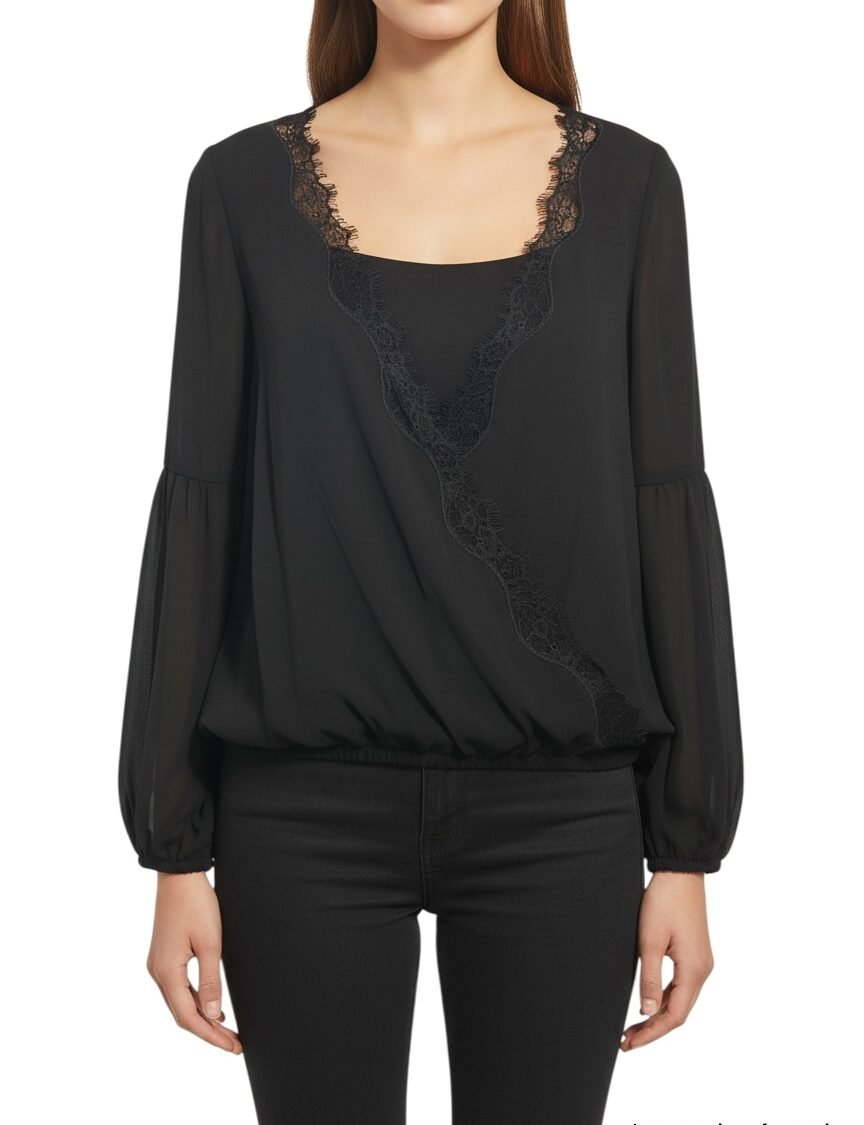 Blusa Elegante Negra con Encaje BCBGMAXAZRIA