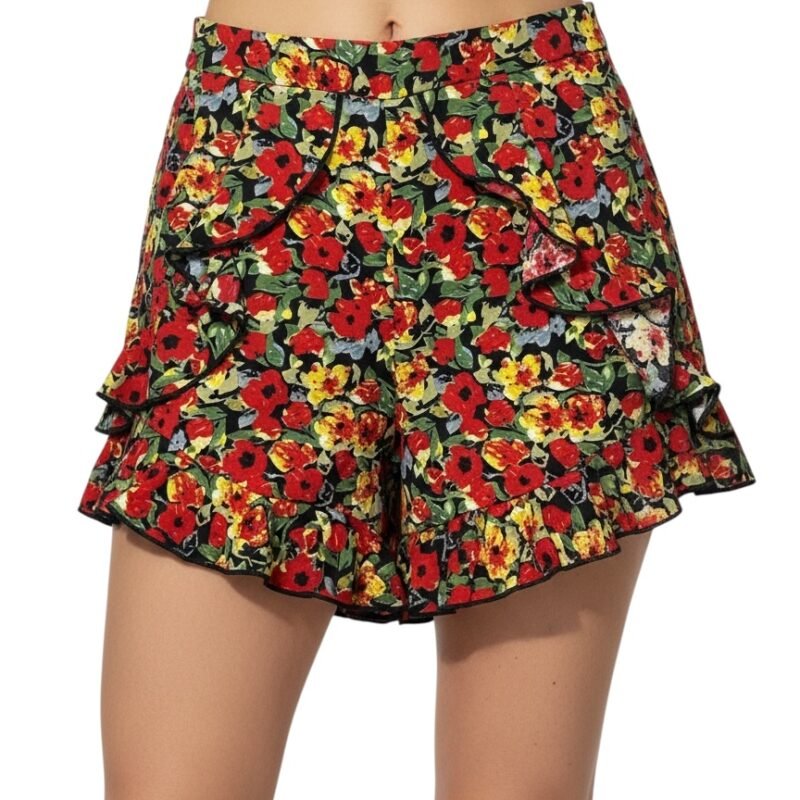 Short Falda Floral con Olanes