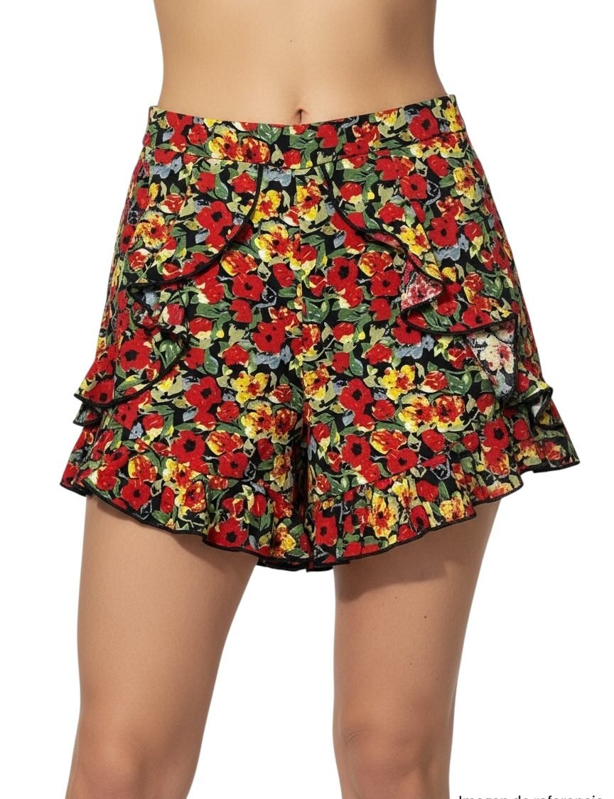 Short Falda Floral con Olanes