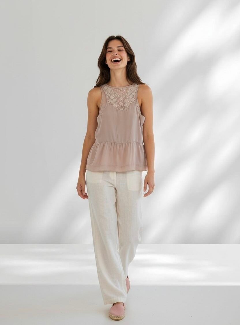 Blusa Beige Encaje Frontal AMERICAN EAGLE