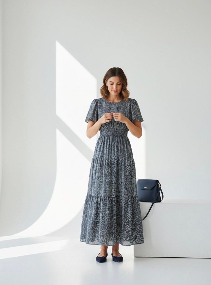 Vestido midi estampado floral.