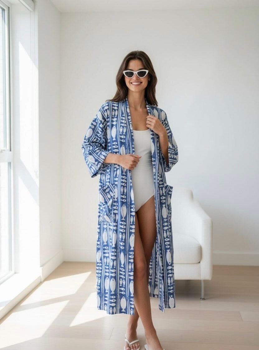 Kimono Ligero Estampado Marino
