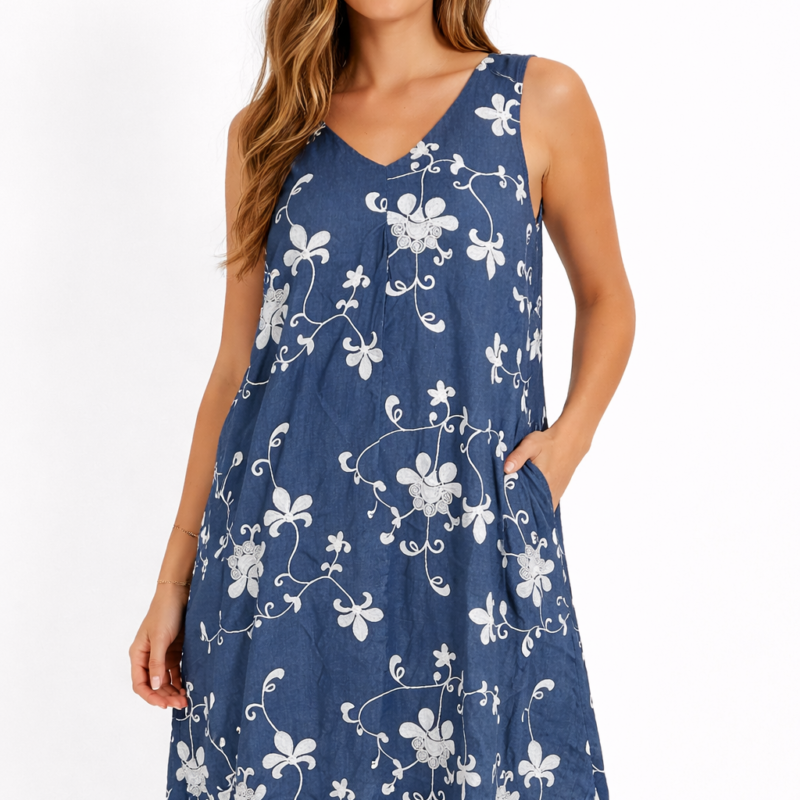 Vestido Azul Bordado WESTPORT
