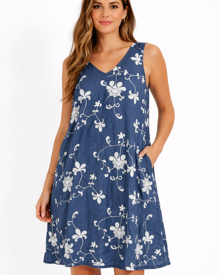 Vestido Azul Bordado WESTPORT