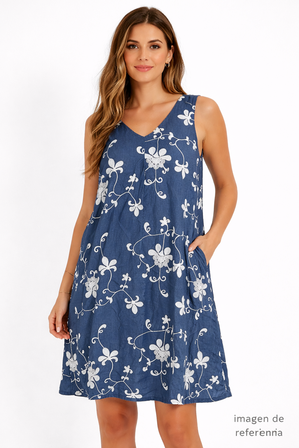 Vestido Azul Bordado WESTPORT