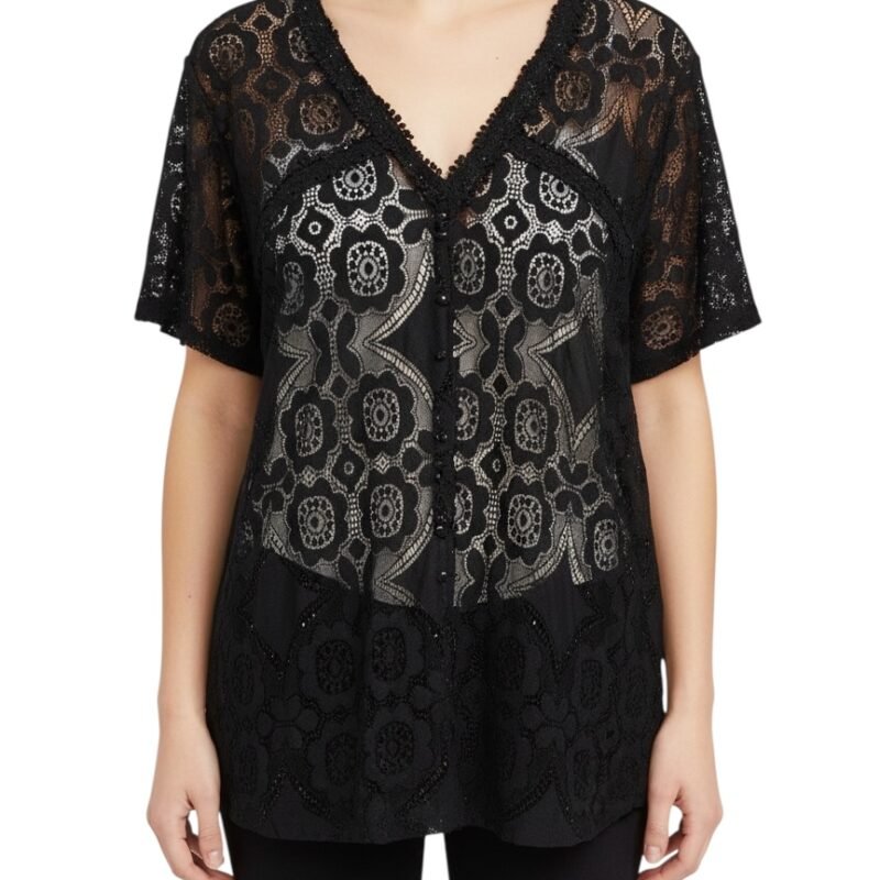 Blusa de Encaje Negra WORTHINGTON WOMAN