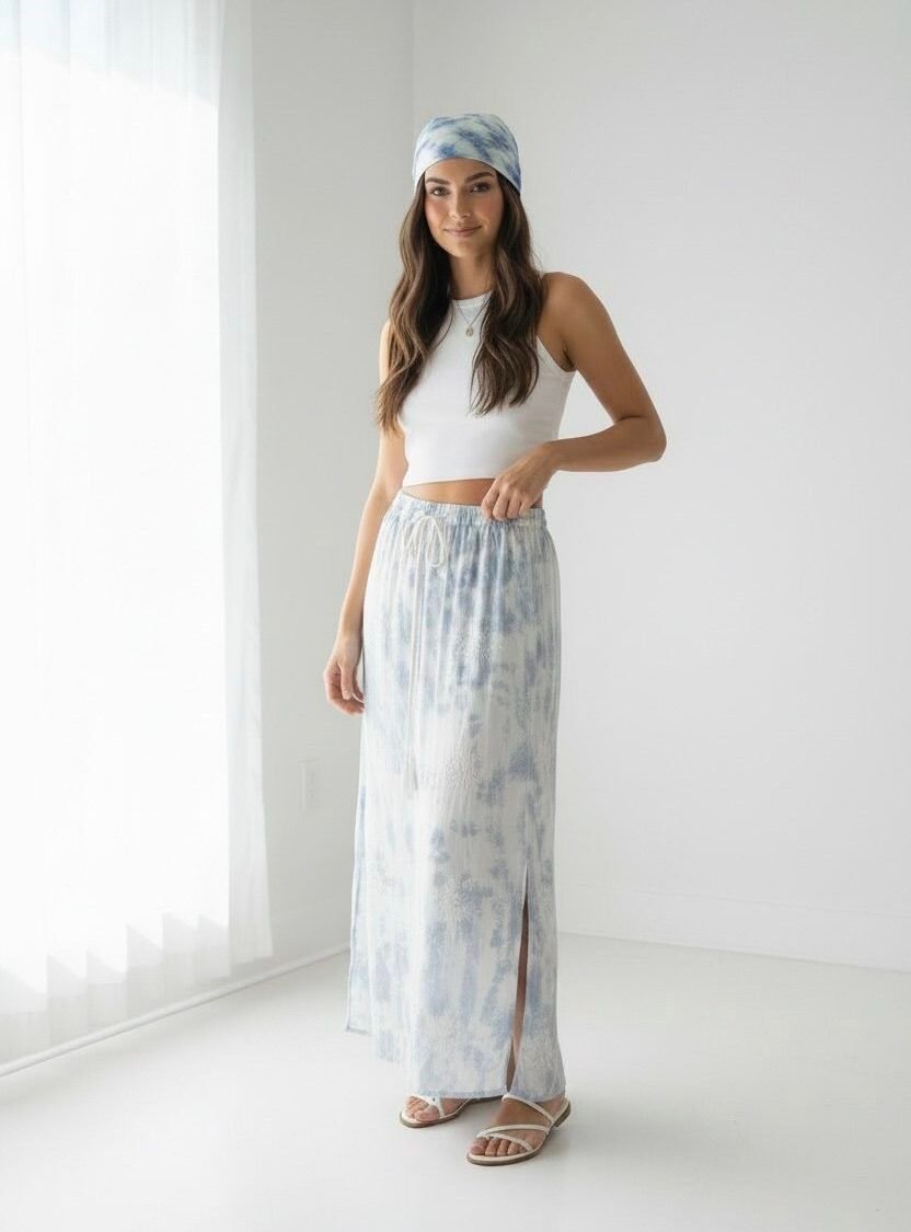Falda Maxi Estampada Azul