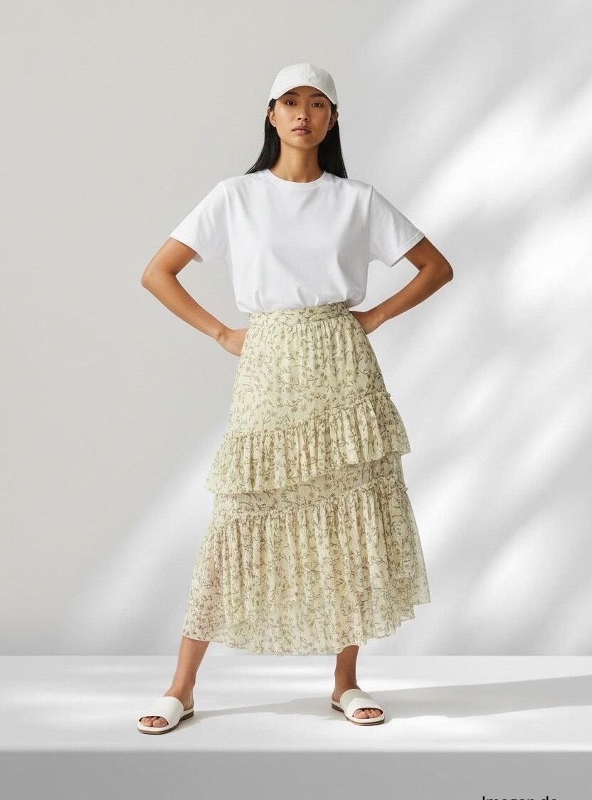 Falda Floral con Volantes H&M