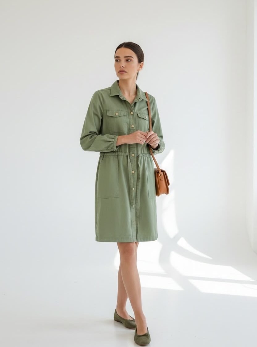 Vestido verde oliva LOFT