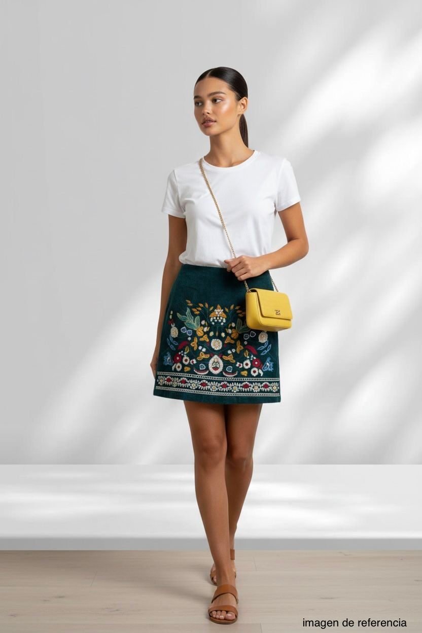 Falda Bordada Floral Verde SIMPLEE